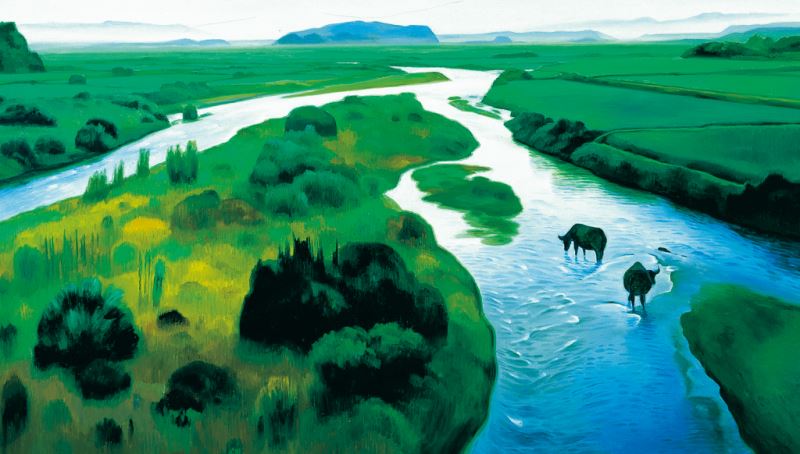 林惺嶽 埔里の春 1986 <br>油彩.キャンバス 112x194cm</br>